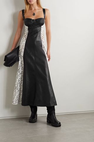 Gabriela Hearst + Abami Paneled Lace Motif Leather Maxi Dress