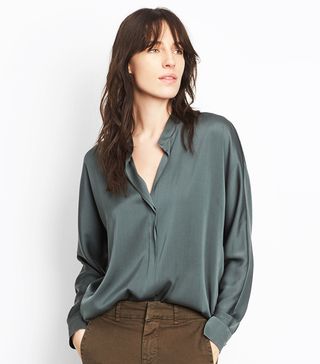 Vince + Double-Front Silk Top