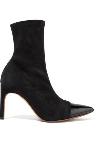 Givenchy + Graphic Patent Leather-Trimmed Suede Sock Boots