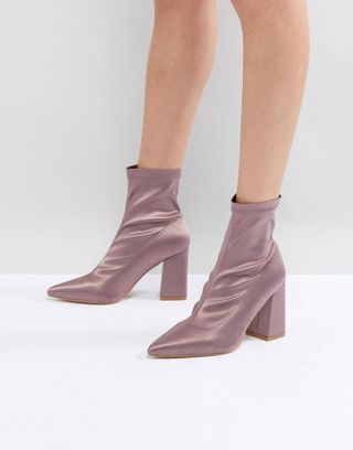 Public Desire + Radiate Taupe Satin Sock Ankle Boots
