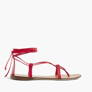 J.Crew + Leather Lace-Up Sandals in Fresh Poppy