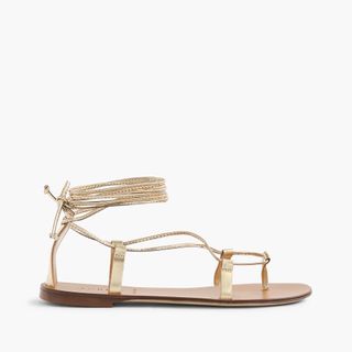 J.Crew + Metallic Lace-Up Sandals in Metallic Gold