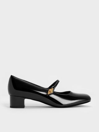 Charles & Keith + Black Patent Metallic Accent Mary Jane Pumps