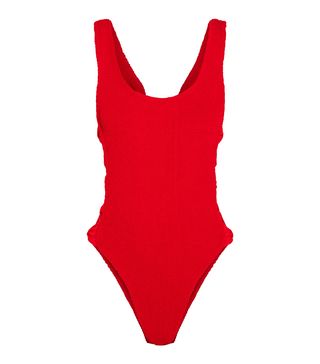Hunza G + Greta Bow-Embellished Seersucker Swimsuit