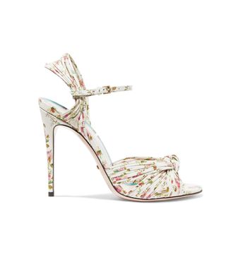 Gucci + Knotted Floral-Print Leather Sandals