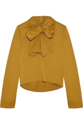 Khaite + Dawn Pussy-Bow Satin-Crepe Blouse