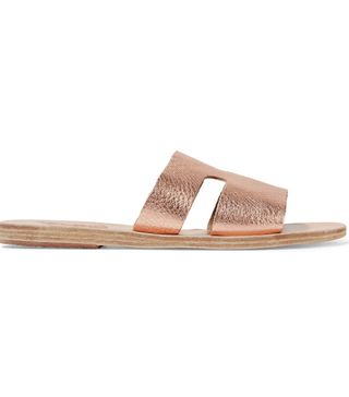 Ancient Greek Sandals + Apteros Cutout Metallic Textured-Leather Slides