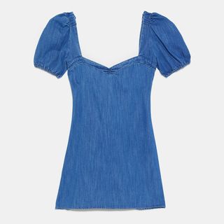 Zara + Denim Dress With Puffy Sleeves