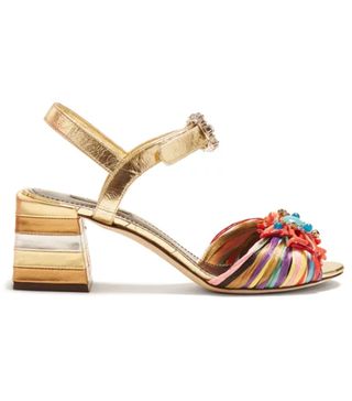 Dolce & Gabbana + Coral-Embellished Striped Sandals