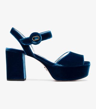 Prada + Blue 85 Velvet Platform Sandals