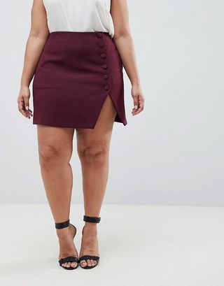 ASOS + Side Button Mini Skirt With Front Split