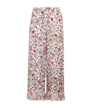 See by Chloé + Cropped Ruffled Floral-Print Crepe de Chine Wide-Leg Pants