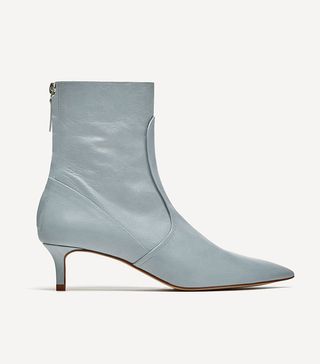 Zara + Mid-Heel Leather Ankle Boots