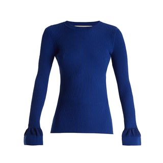 Diane Von Furstenberg + Fluted-Cuff Cotton-Blend Ribbed Sweater