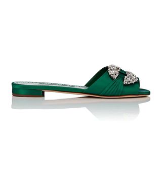 Manolo Blahnik + Pralina Satin Slide Sandals