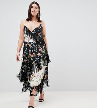 ASOS Curve + Fringe Cami Midi Dress in Mixed Floral Print