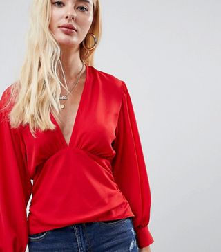 ASOS + Blouse With Gathered Waist Detail