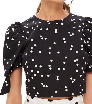 Topshop + Spot Print Tie Sleeve Crop Top