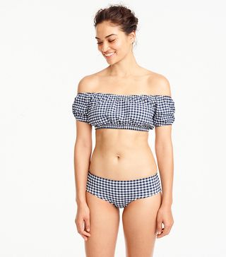 J.Crew + Gingham Off-the-Shoulder Swim Top