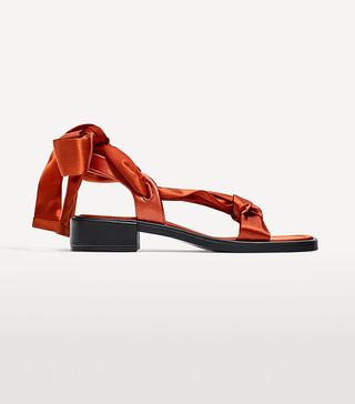 Zara + Flat Satin Lace-Up Sandals