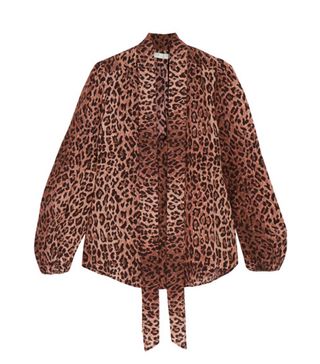 Rixo + Moss Pussy-Bow Leopard-Print Silk Blouse