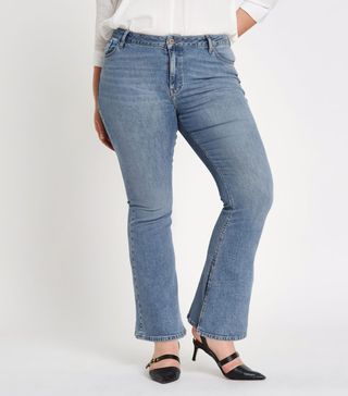 River Island + Blue Wash High Rise Flare Jeans