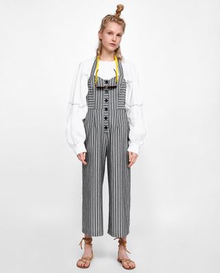 Zara + Striped Culotte Jumpsuit