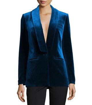 Self-Portrait + Single-Breasted Velvet Tailored Jacket