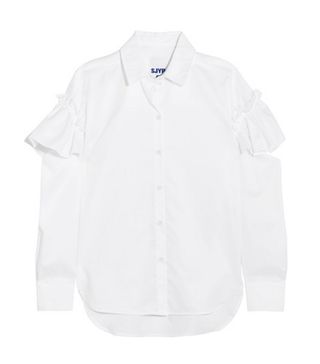 SJYP + Cutout Ruffled Cotton-Poplin Shirt
