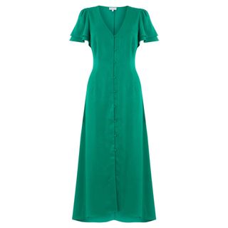 Warehouse + Satin Frill Sleeve Tea Dress