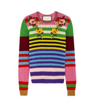 Gucci + Appliquéd Striped Wool and Cashmere-Blend Sweater