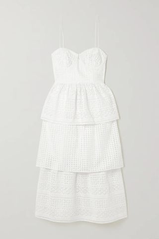 SELF-PORTRAIT + Tiered Broderie Anglaise Cotton-Voile Midi Dress