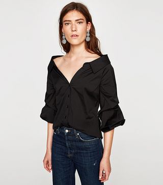 Zara + Shirt With Gathered Sleeves
