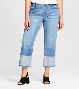 Who What Wear + Plus Size Contrast Cuff Straight Leg Jeans