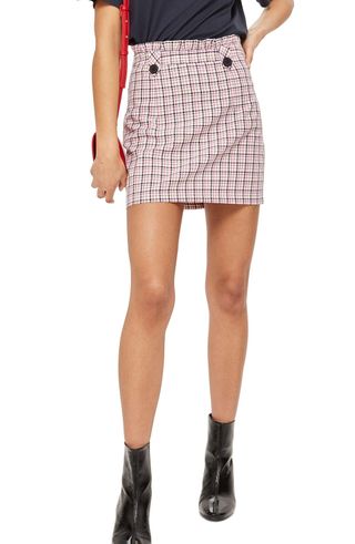 Topshop + Pop Check Frill Waist Miniskirt