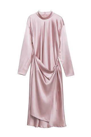 Front Row Shop + Shiny Turtleneck A-Line Dress in Pink