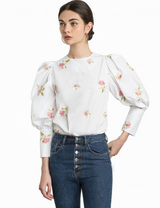 Pixie Market + Floral Embroidered Puffy Sleeve Shirt