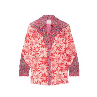 Anna Sui + Embroidered Printed Silk-crepon Shirt