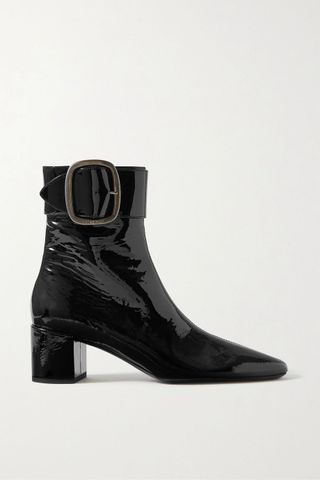 Saint Laurent + Joplin Buckled Patent-Leather Ankle Boots