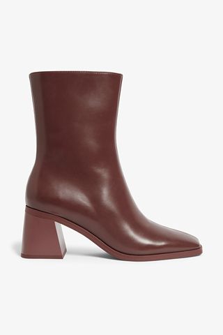 Monki + Brown Faux Leather Ankle Boots