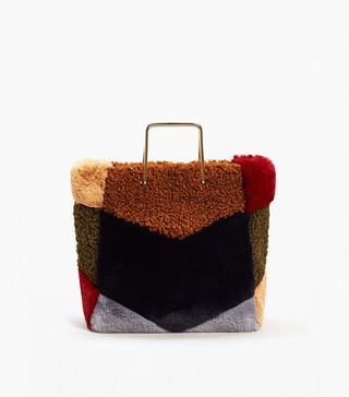 Mango + Metallic Handle Faux-Fur Bag