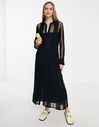 Topshop + Jersey Lace Maxi Shirt Dress