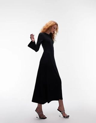 Topshop + Premium Wide Rib Long Sleeve Midi Dress