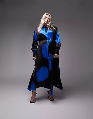 Topshop + Curve Cobalt Eclipse Print Midi Shirt Dress