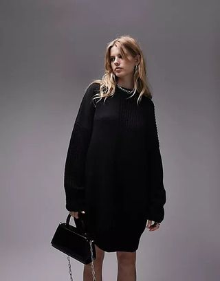 Topshop + Knitted Ribbed Crew Neck Dress