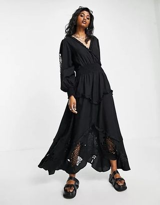 Topshop + Embroidered Hem Maxi Dress