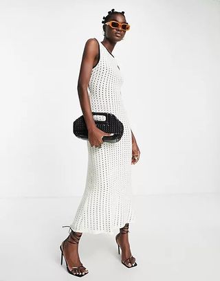 Topshop + Textured Sleeveless Column Midi Dress