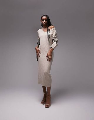 Topshop + Tall Knitted V Maxi Dress