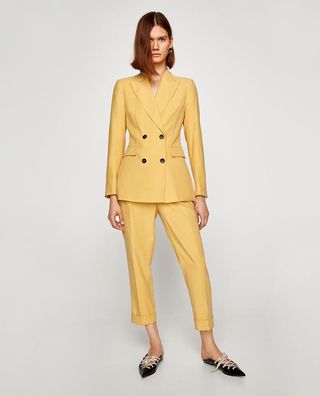 Zara + Double-Breasted Casual Suit Jacket
