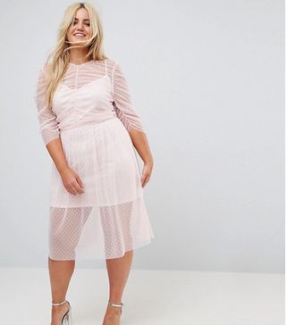 ASOS Curve + Ruched Midi Dress in Spot Mesh